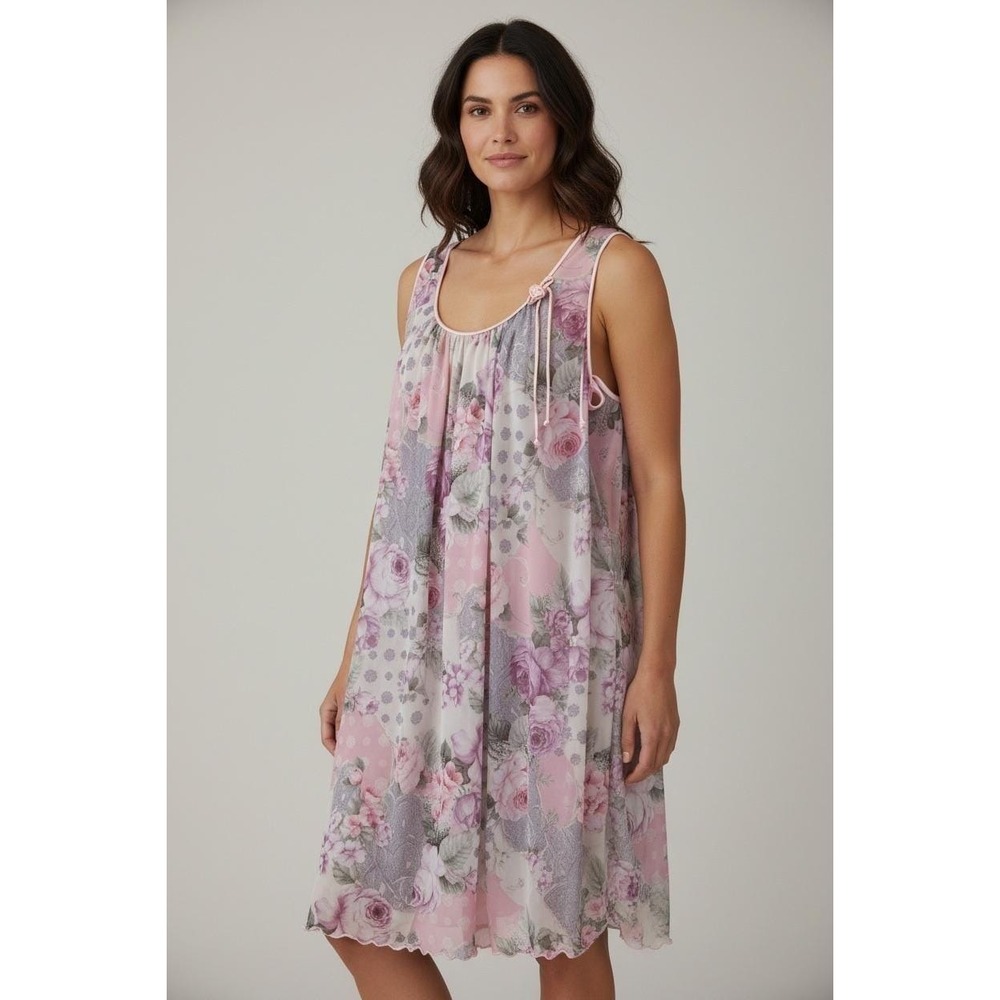 Vintage Miss Elaine Floral Paisley Nightgown Pink Antron Nylon Large NWT USA